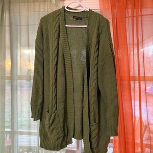 Olive Green Open Front Cardigan by Love Tree